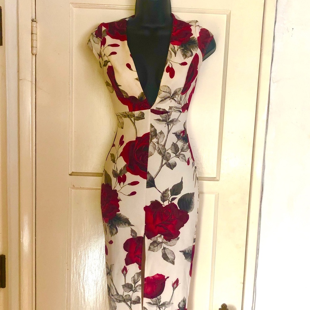 Deep plunge Midi Dress with Front slit